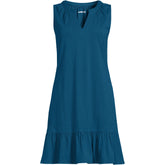 Women's Petite Sleeveless Cotton Jersey Notch Neck Flounce Dress