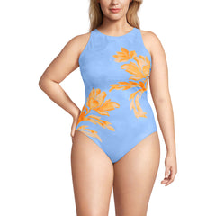 Women's Plus Size Tugless High Neck Portrait Back One Piece Swimsuit