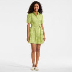 Women's Elbow Sleeve Eyelet Knee Length Shirt Dress