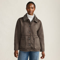 Women's Reversible Faux Shearling Fleece Button Front Coat