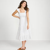 Women's Petite Cotton Dobby Smocked Dress with Ruffle Straps