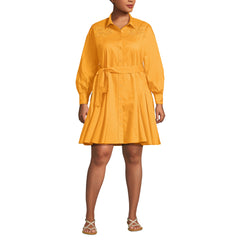 Women's Plus Size Embroidered Poplin Button Front Dress with Godets