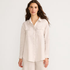Women's Linen Roll Sleeve Relaxed Tunic Top