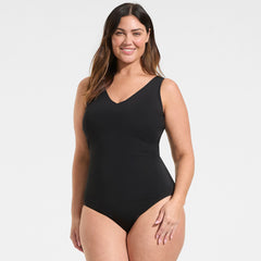 Women's Plus Size Tugless V-Neck High Leg One Piece Swimsuit