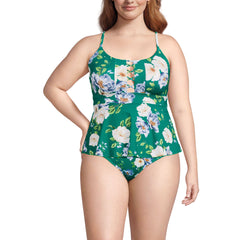 Women's Plus Size Lace-up Flutter Tankini Swimsuit Top