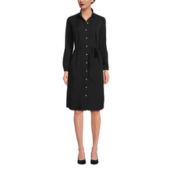 Women's Long Sleeve Twill Below Knee Belted Shirt Dress