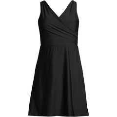 Women's Long Chlorine Resistant Tummy Control Surplice Wrap Swim Dress One Piece Swimsuit