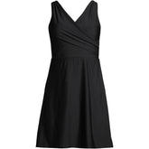 Women's Chlorine Resistant Tummy Control Surplice Wrap Swim Dress One Piece Swimsuit
