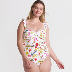 Women's Plus Size Balconette Ruffle High Leg One Piece Swimsuit