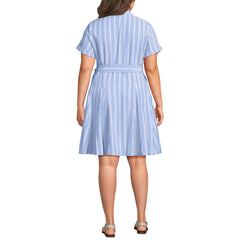 Women's Plus Size Linen Blend Button Front Dress with Godets