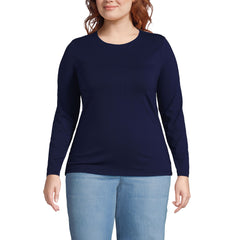 Women's Plus Size Lightweight Jersey Skimming Long Sleeve Crew Neck T-shirt