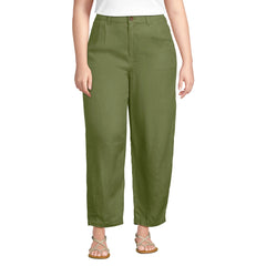 Women's Plus Size Linen High Rise Pleated Barrel Leg Ankle Pants