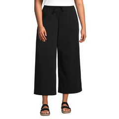 Women's Plus Size Sport Knit Elastic Waist Wide Leg Crop Pants