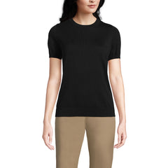 Women's Cotton Modal Short Sleeve Jewel Neck Pullover Sweater