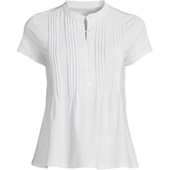 Women's Petite Lightweight Jersey Button Pintuck Top