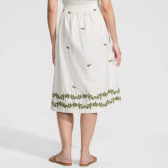 Women's Poplin Smocked Embroidered High Rise Midi Skirt