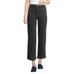 Women's Soft Denim High Rise Wide Leg Patch Pocket Crop Jeans