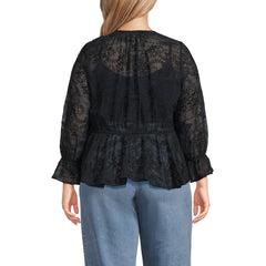 Women's Plus Size Feminine Ruffle Chiffon V Neck Blouse