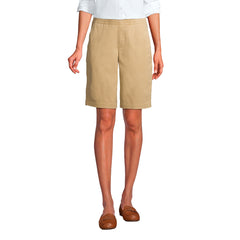 Women's Petite Mid Rise Elastic Waist Pull On 12 inch Chino Bermuda Shorts