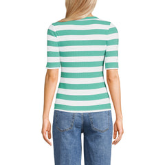 Women's Petite Drapey Rib Fitted Elbow Sleeve Scoop Neck Tee