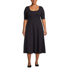 Women's Plus Size Starfish Elbow Sleeve Midi Fit and Flare Dress