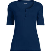 Women's Elbow Sleeve Variegated Micro Rib Scoop Neck Henley