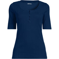 Women's Elbow Sleeve Variegated Micro Rib Scoop Neck Henley