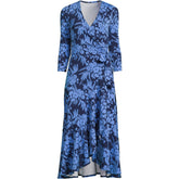 Women's Petite Cotton Modal 3/4 Sleeve Vneck Wrap Dress
