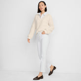 Women's High Rise Denim Button Front Kick Flare Crop Jeans