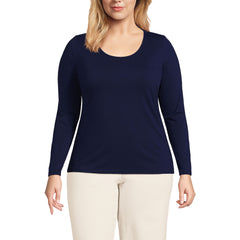 Women's Plus Size Lightweight Jersey Skimming Long Sleeve Scoop Neck T-shirt