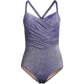 Women's Slender Suit Shine Pleated Tummy Control Chlorine Resistant X-back One Piece Swimsuit
