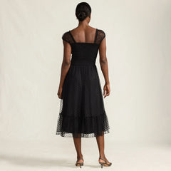 Women's Flocked Chiffon Midi Dress