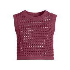 Women's Cotton Viscose Open Knit Sleeveless Scoop Neck Top Cover Up