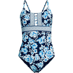 Women's Long Lace Up One Piece Swimsuit