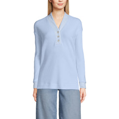 Women's Long Sleeve Waffle Shawl Collar Henley