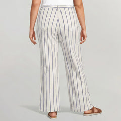 Women's Plus Size High Rise 5 Pocket Wide Leg Chino Oxford Stripe Pants