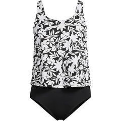 Women's Chlorine Resistant One Piece Scoop Neck Fauxkini Swimsuit