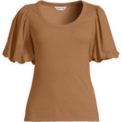 Women's Plus Size Drapey Rib Puff Sleeve Scoop Neck Top