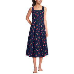Women's Petite Princess Seamed Cotton Poplin Midi Dress