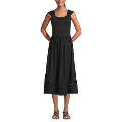 Women's Slub Cap Sleeve Shirred Skirt Midi Dress