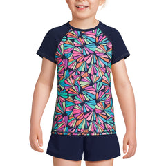 Girls Chlorine Resistant Short Sleeve Crew Neck UPF50 Rash Guard