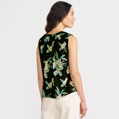 Women's Linen Blend Notch Neck Swing Tank Top