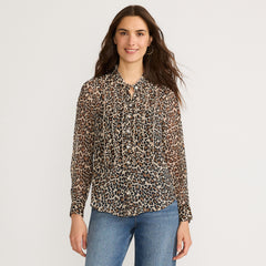 Women's Chiffon Ruffle Front Long Sleeve Top