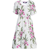 Women's Plus Size Puff Sleeve Pleated Linen Knee Length Dress
