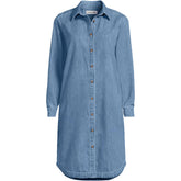 Women's Plus Size Light Weight Denim Long Sleeve Button Front Shirt Dress