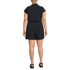 Women's Plus Size Cap Sleeve Creaseless Button-Down Romper