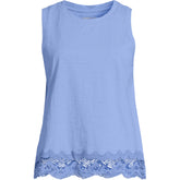 Women's Sleeveless Slub Crew Neck Lace Trim Tank Top