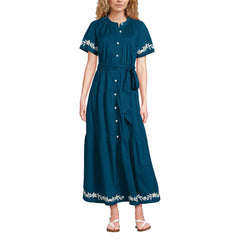 Women's Petite Cotton Voile Button Front Maxi Dress