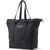 Extra Large Solid Color 5 Pocket Zip Top Long Handle Canvas Tote Bag