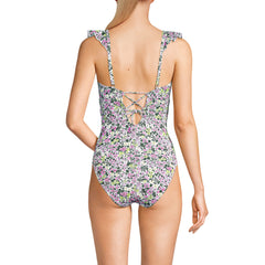 Women's Long Pique Ruffle One Piece Swimsuit